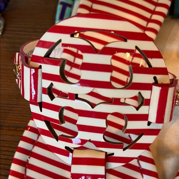 NWOB Tory Burch Patent Leather Miller Sandal Striped Nautical Red White - Picture 3 of 9